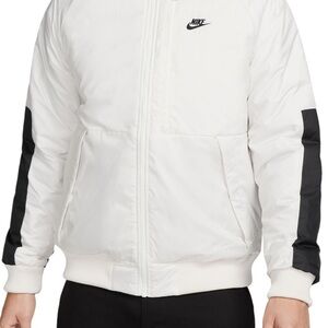 Nike Men's White Bomber Jacket with Black Accents